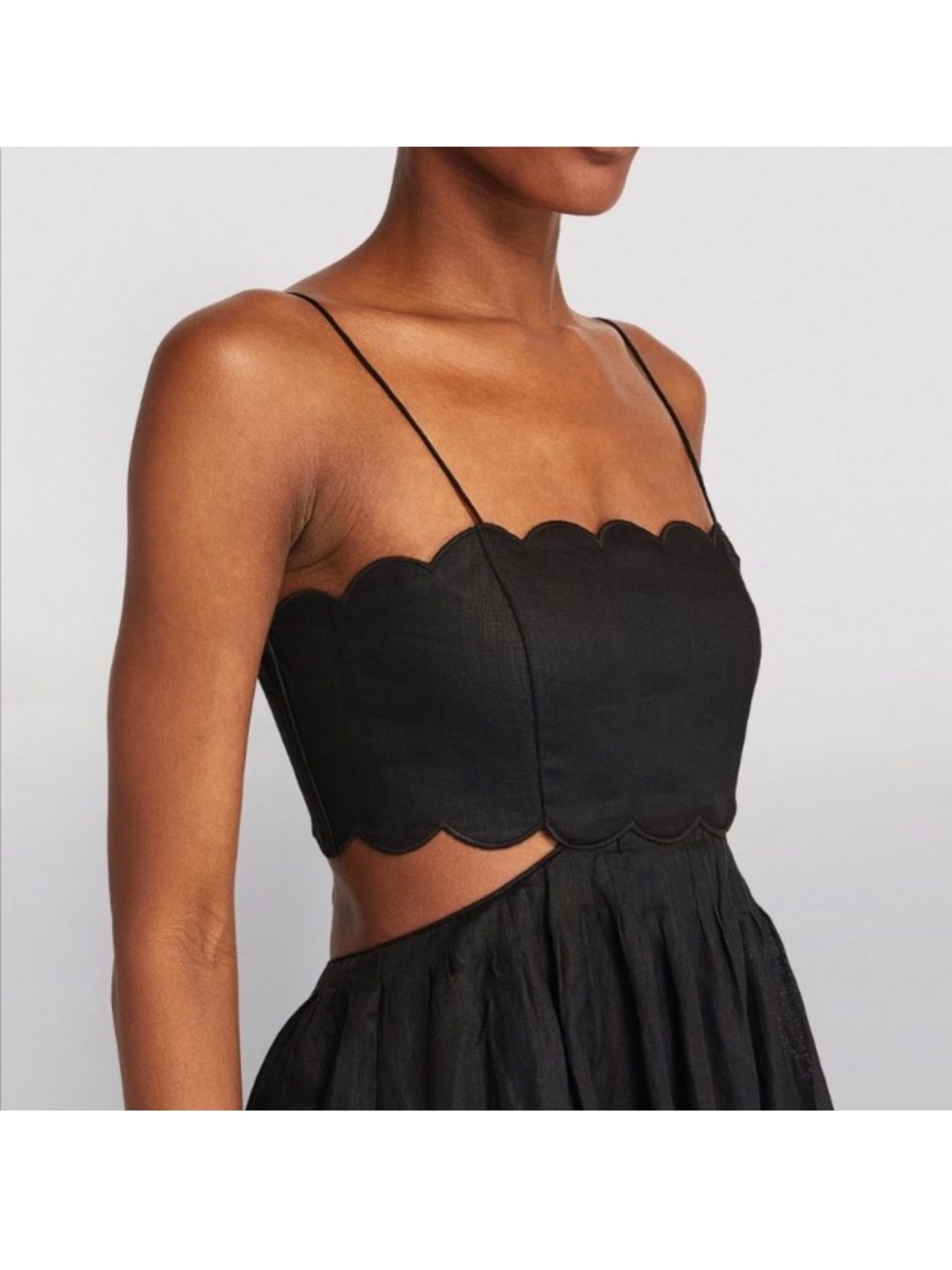 Zimmermann Petite Jude Scallop Midi Dress Black Linen Lace Up Back Vacation 0P - Picture 8 of 16